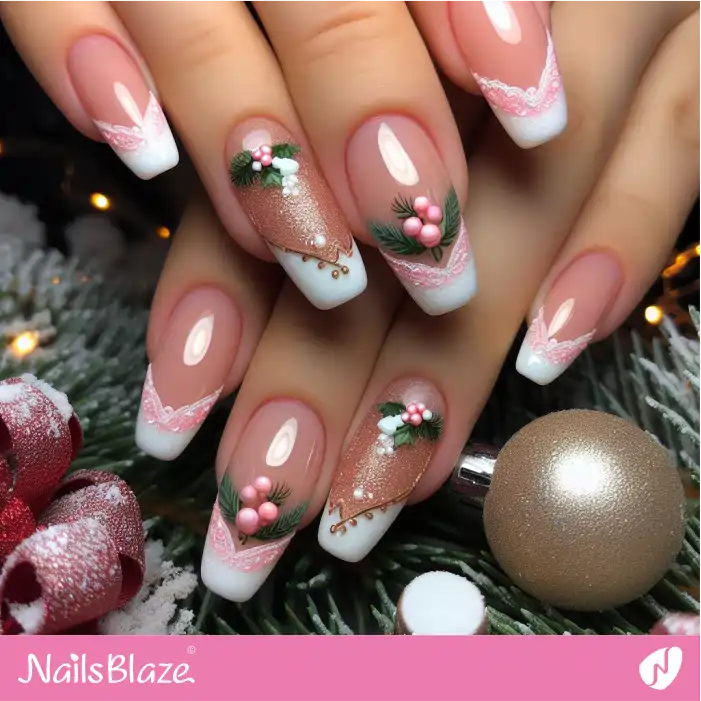 Chevron Peach Fuzz Nails with Holly Leaf | Color of the Year 2024 - NB1778